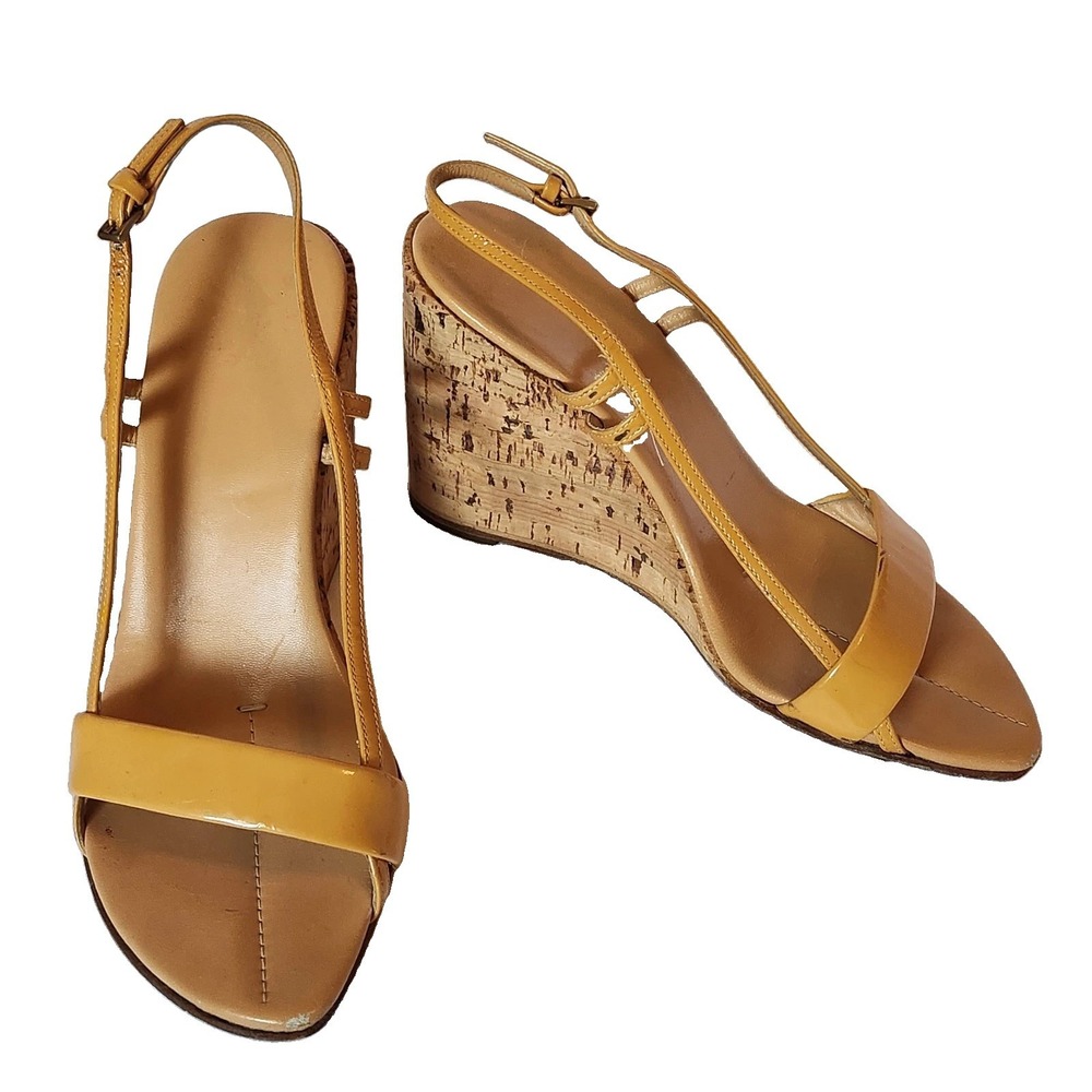 PRADA Women's Size 38 Vintage Leather Shoes Yellow Sandal Wedges Y2K